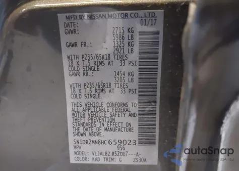 2017 Nissan Pathfinder S from USA, damaged, VIN 5N1DR2MN8HC659023